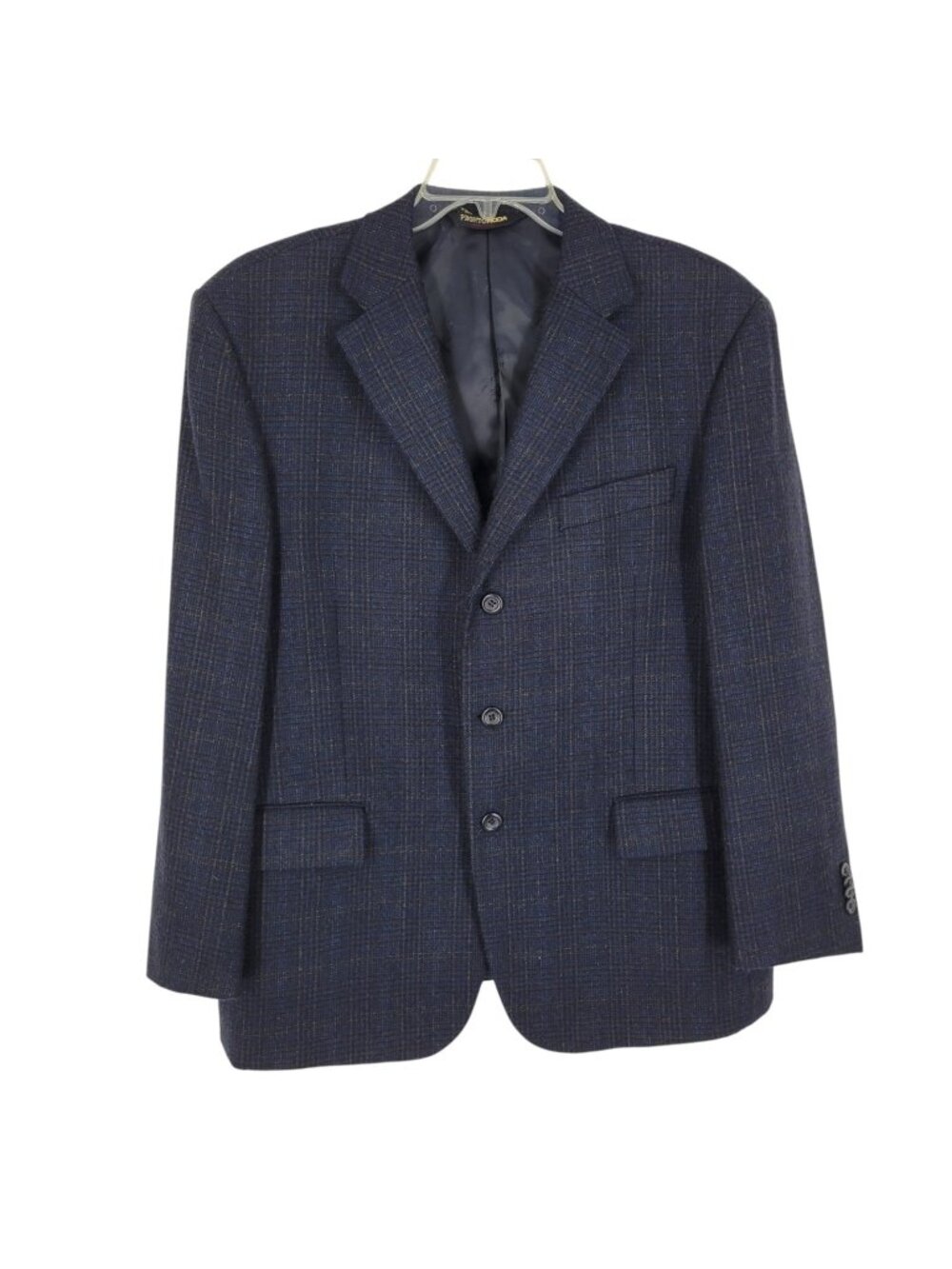 Prontomoda IT 44S Lamb Wool Cashmere Sport Coat Navy Plaid Quiet Luxury Italian